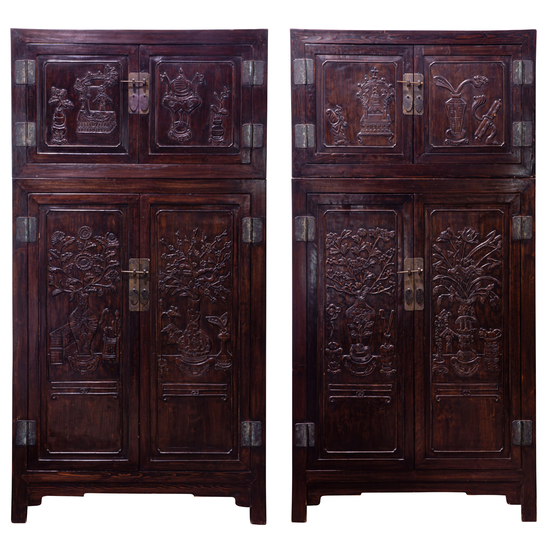 Appraisal: PAIR OF LATE QING ROSEWOOD COMPOUND CABINETS Pair of Late