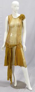 Appraisal: VINTAGE 'S FLAPPER DRESS DARK GOLD CREPE VINTAGE 'S FLAPPER