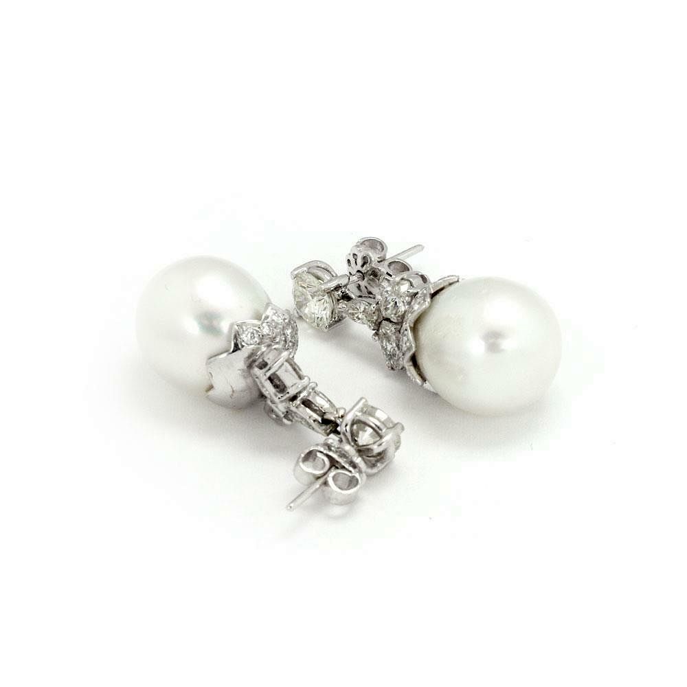 Appraisal: ct Diamond South Seas Pearls k Earrings Estate ct Diamond