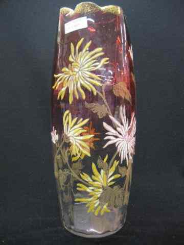 Appraisal: Moser or Mt Joye Art Glass Vase enameled flowers on