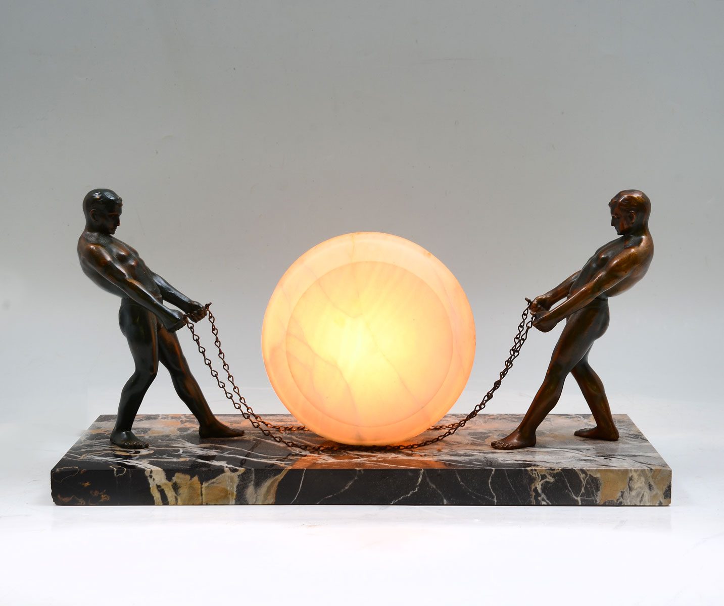 Appraisal: ART DECO DOUBLE MALE SEMI-NUDE LAMP Art deco lamp having