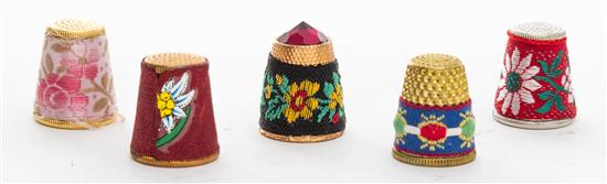 Appraisal: Sale Lot A Collection of Five Fabric Covered Metal Thimbles