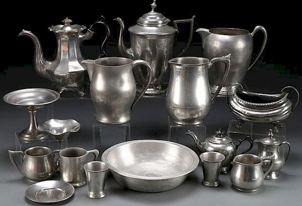 Appraisal: A TWENTY PIECE GROUP OF MOSTLY AMERICAN PEWTER A TWENTY