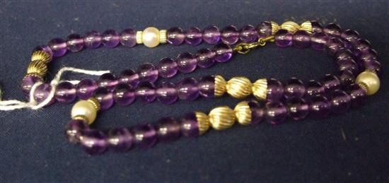 Appraisal: Amethyst pearl and gold bead necklace and a pair of