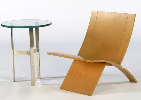 Appraisal: MODERN Laminated plywood lounge chair together with a chrome and