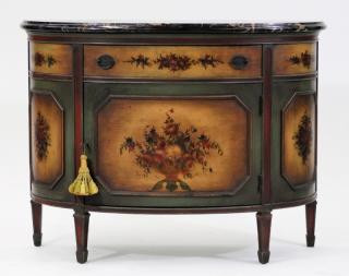 Appraisal: American Country Painted Demilune Commode UNITED STATES MID TH CENTURY