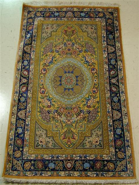 Appraisal: PERSIAN SILK SIGNED QUM RUG WALL HANGING Signed and with