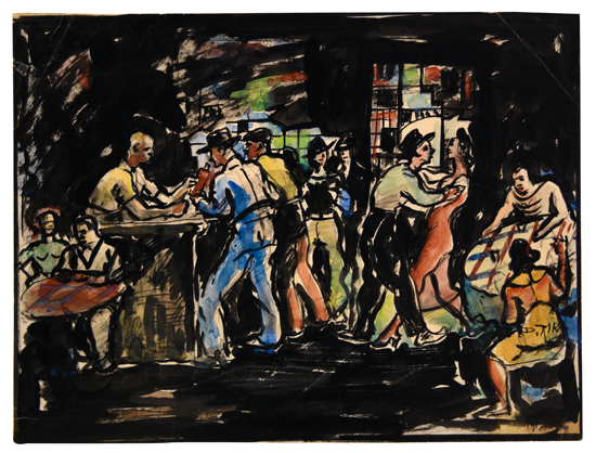 Appraisal: DOX THRASH - Bar Room Watercolor brush and ink on