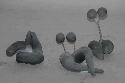 Appraisal: Three Biomorphic Wire and Ceramic Smokeless Raku Sculptures Ceramic on