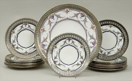 Appraisal: Fifteen Royal Worcester Porcelain Silver-Mounted Dessert Plates Together with a