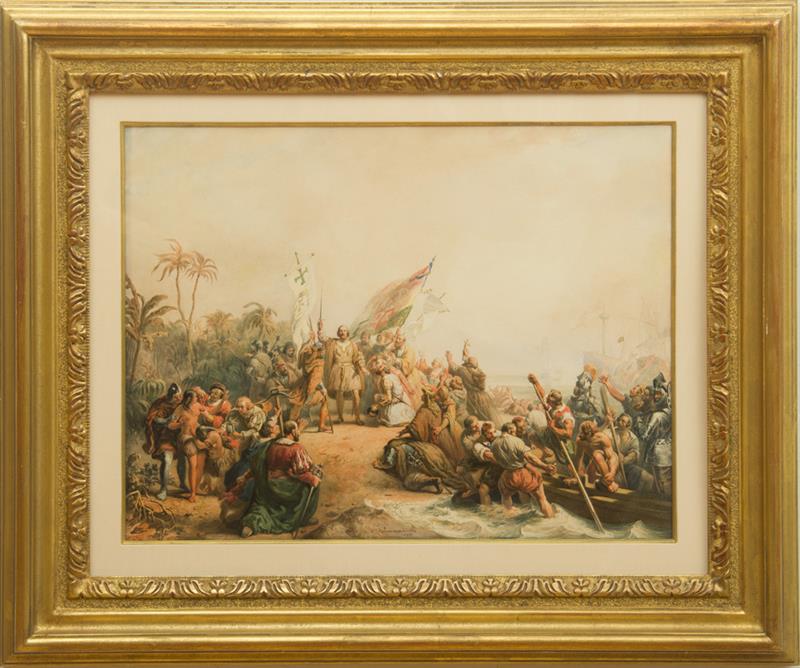 Appraisal: NIKOLAAS PIENEMAN - DIE ANKUNFT DES KOLUMBUS IN AMERICA Watercolor