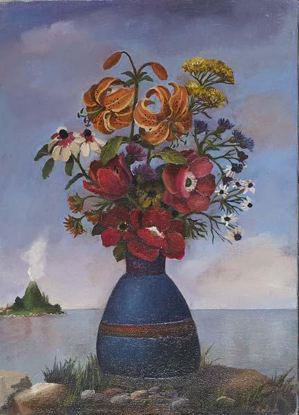 Appraisal: MURIEL KALISH American b Flowers - Vulcano Oil on canvas