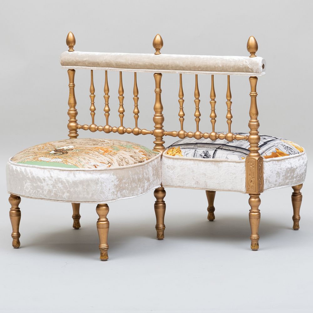 Appraisal: Giltwood T te- -T te Upholstered in Herm s Silk