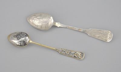 Appraisal: Two Russian Silver Spoons Gilded silver coffee spoon decorated with