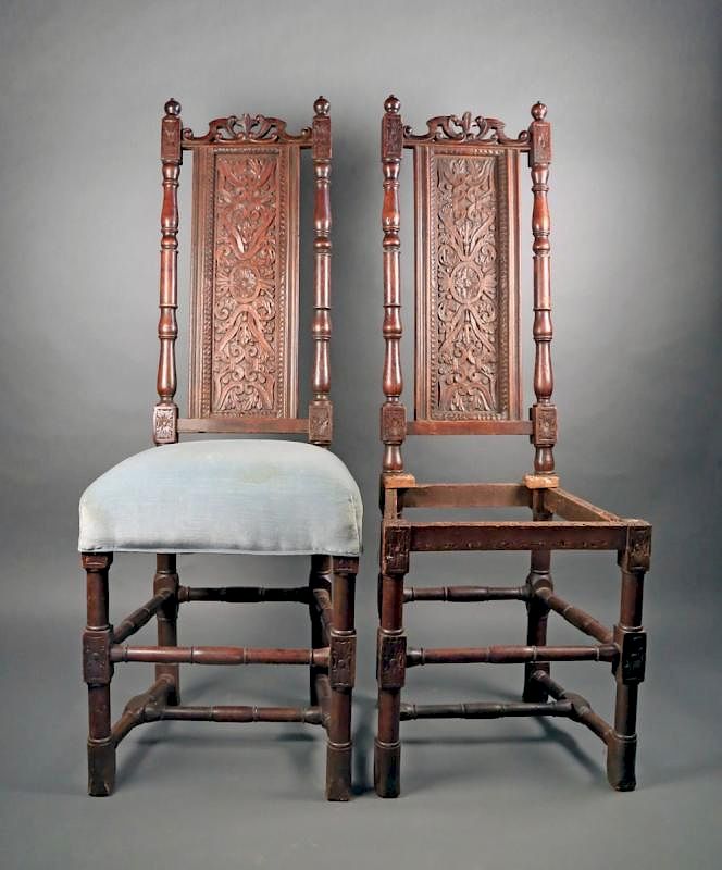 Appraisal: Two English Oak Side Chairs William and Mary c Each