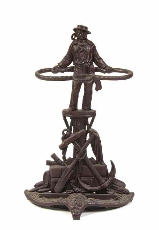 Appraisal: An American Cast Iron Umbrella Stand depicting a sailor standing