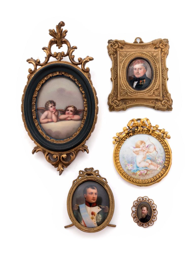 Appraisal: Five Continental Painted Porcelain Portrait Miniatures Five Continental Painted Porcelain