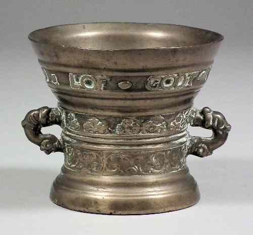 Appraisal: A th Century Flemish bell metal two-handled mortar of waisted