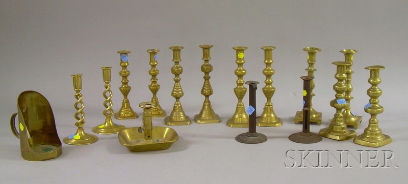 Appraisal: Six Pairs of Brass Candlesticks and Two Chambersticks