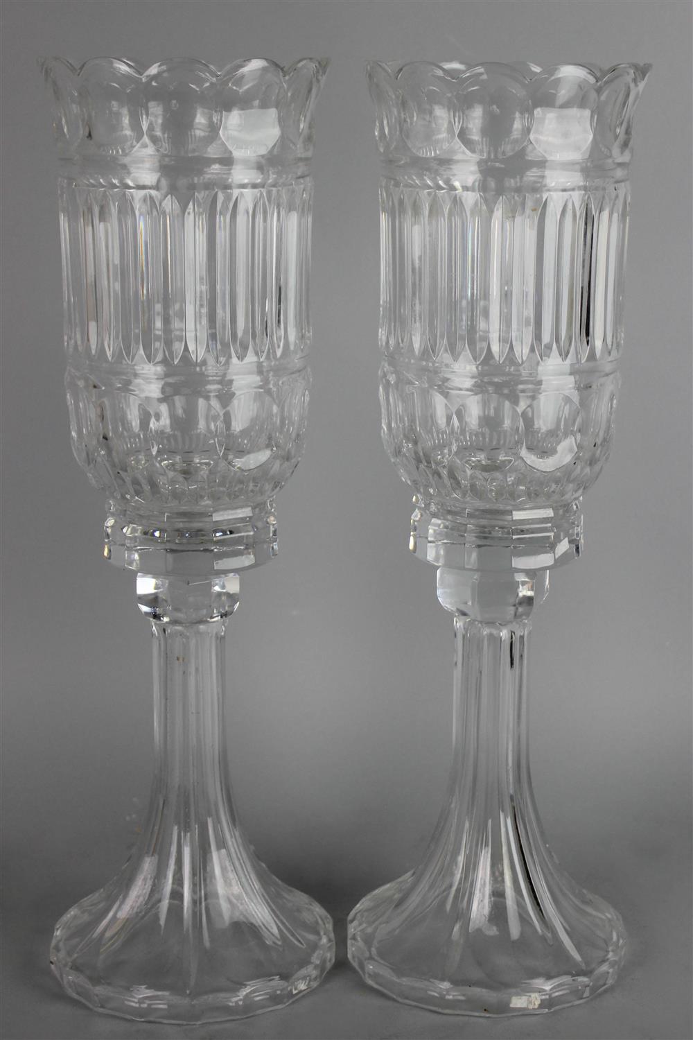 Appraisal: PAIR OF PRESSED GLASS PEDESTAL CELERY VASES the clear molded