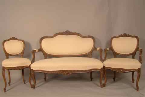 Appraisal: SUITE OF ROCOCO CARVED WALNUT SEATING FURNITURE early th century