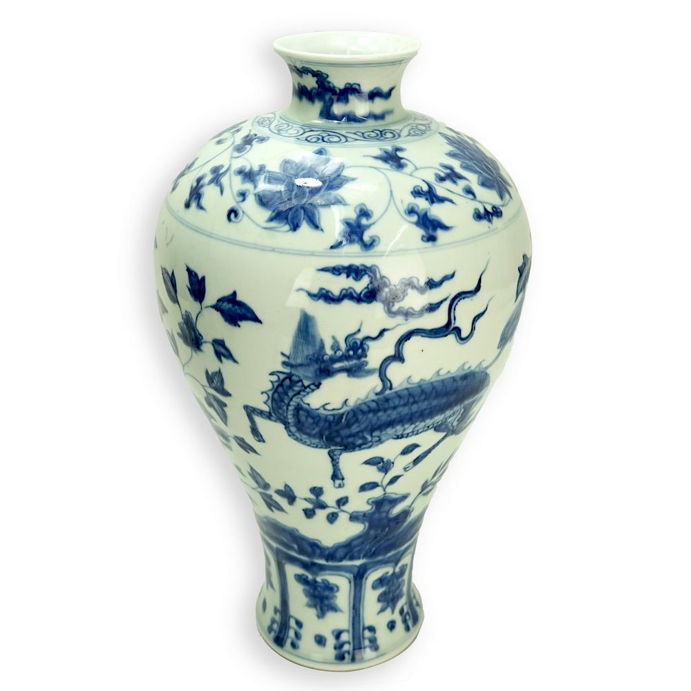 Appraisal: Chinese Vase Chinese Blue and White Porcelain Dragon Meiping Form