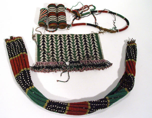 Appraisal: Two beaded Sioux Indian style tribal necklaces with cylindrical storage