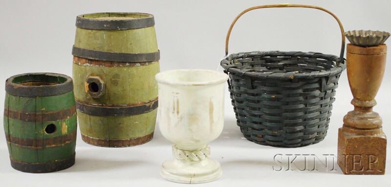 Appraisal: Five Assorted Painted Country Wood and Basketry Items a painted