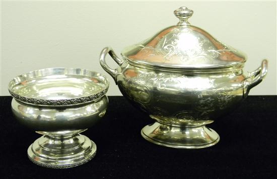 Appraisal: SILVER Footed double handle tureen with matching lid intricate repousse