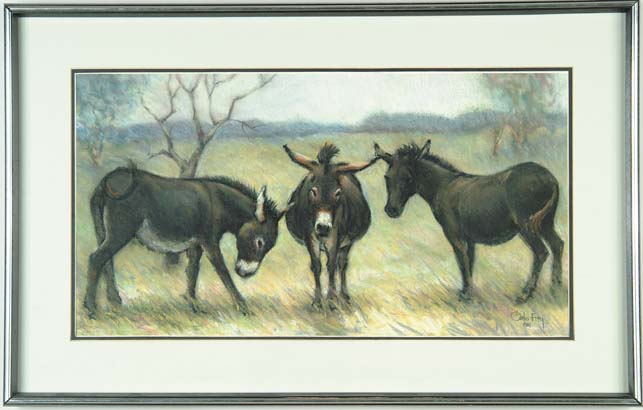 Appraisal: CARLOS FREY th Century THREE DONKEYS Pastel shows three donkeys