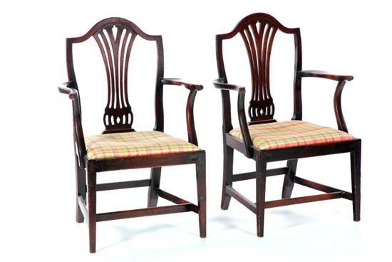 Appraisal: PAIR OF HEPPLEWHITE STYLE ARMCHAIRS English th century mahogany Strapwork