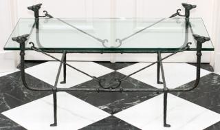 Appraisal: BRONZE AND GLASS COFFEE TABLE BRONZE AND GLASS COFFEE TABLE