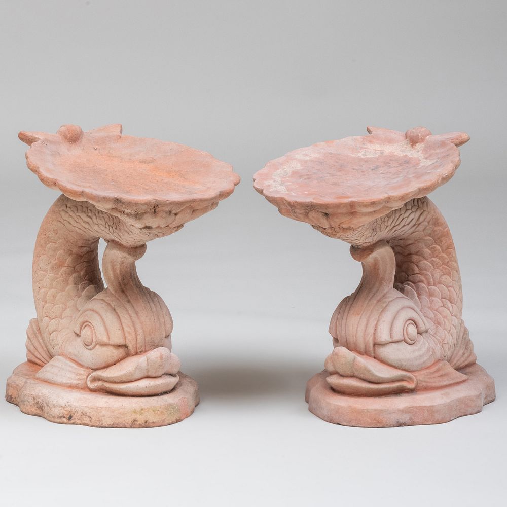 Appraisal: Pair of Terracotta Dolphin and Shell Form Garden Seats x