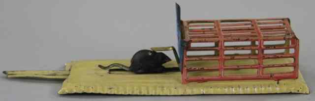 Appraisal: MOUSE IN CAGE PENNY TOY Meier Germany lithographed tin articulated