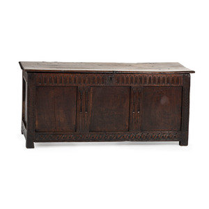 Appraisal: An English Carved Oak Blanket Chest th th Century Height