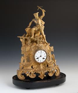 Appraisal: French Gilt Spelter Figural Mantel Clock th c the top