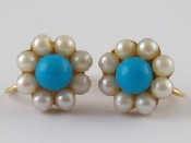 Appraisal: A pair of carat gold turquoise and cultured pearl earrings