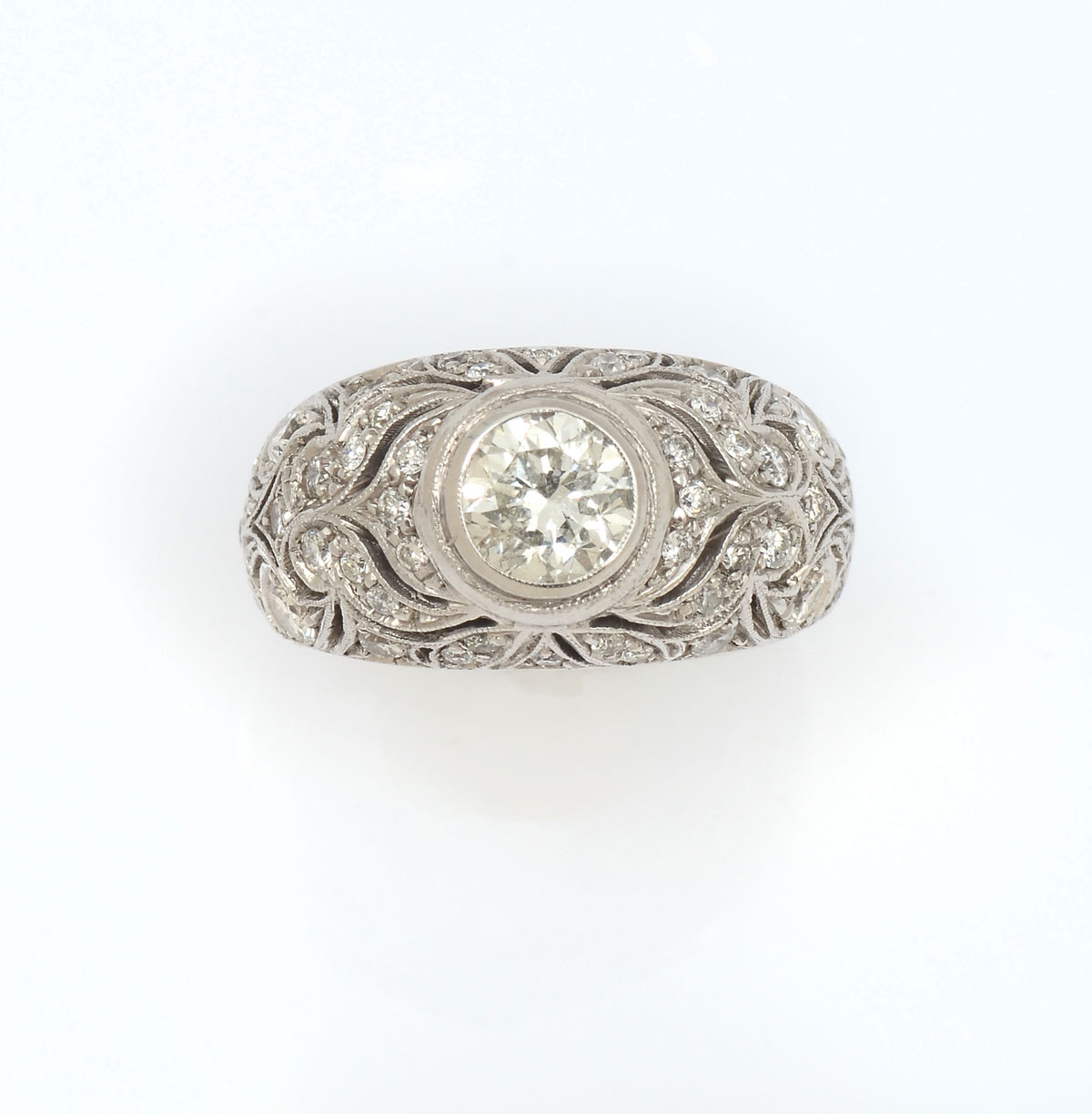 Appraisal: K FILIGREE DIAMOND DOME RING Beautifully designed K white gold