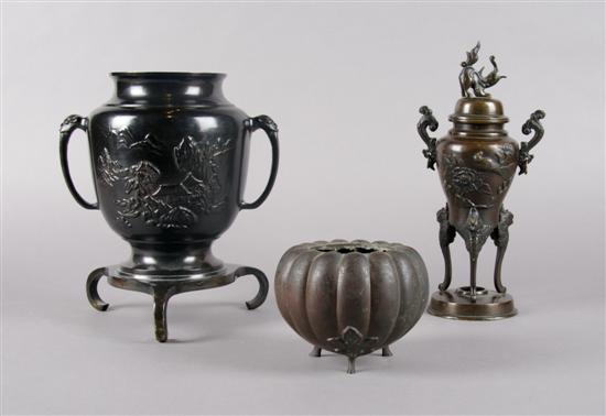 Appraisal: A Group of Three Japanese Bronze Vessels Height of tallest