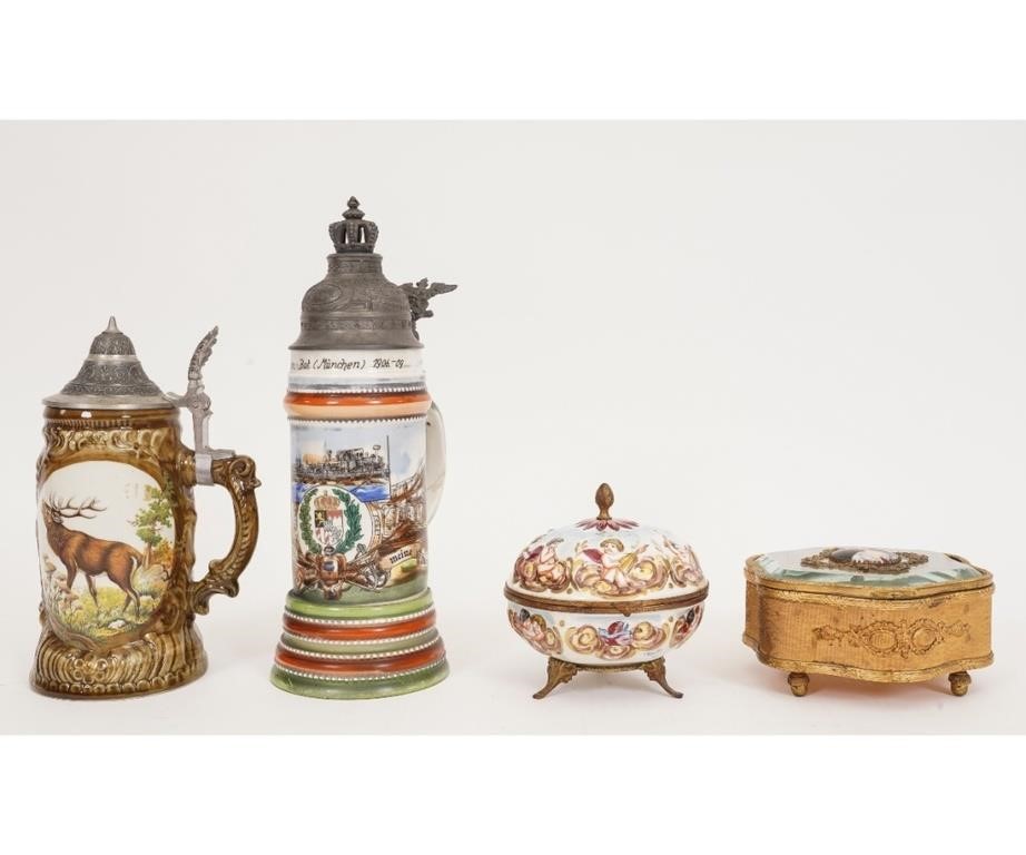 Appraisal: Two German steins one with lithophane bottom a Capodimonte covered