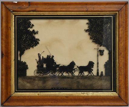 Appraisal: THREE BRITISH REVERSE SILHOUTTE ON GLASS PICTURES H M S