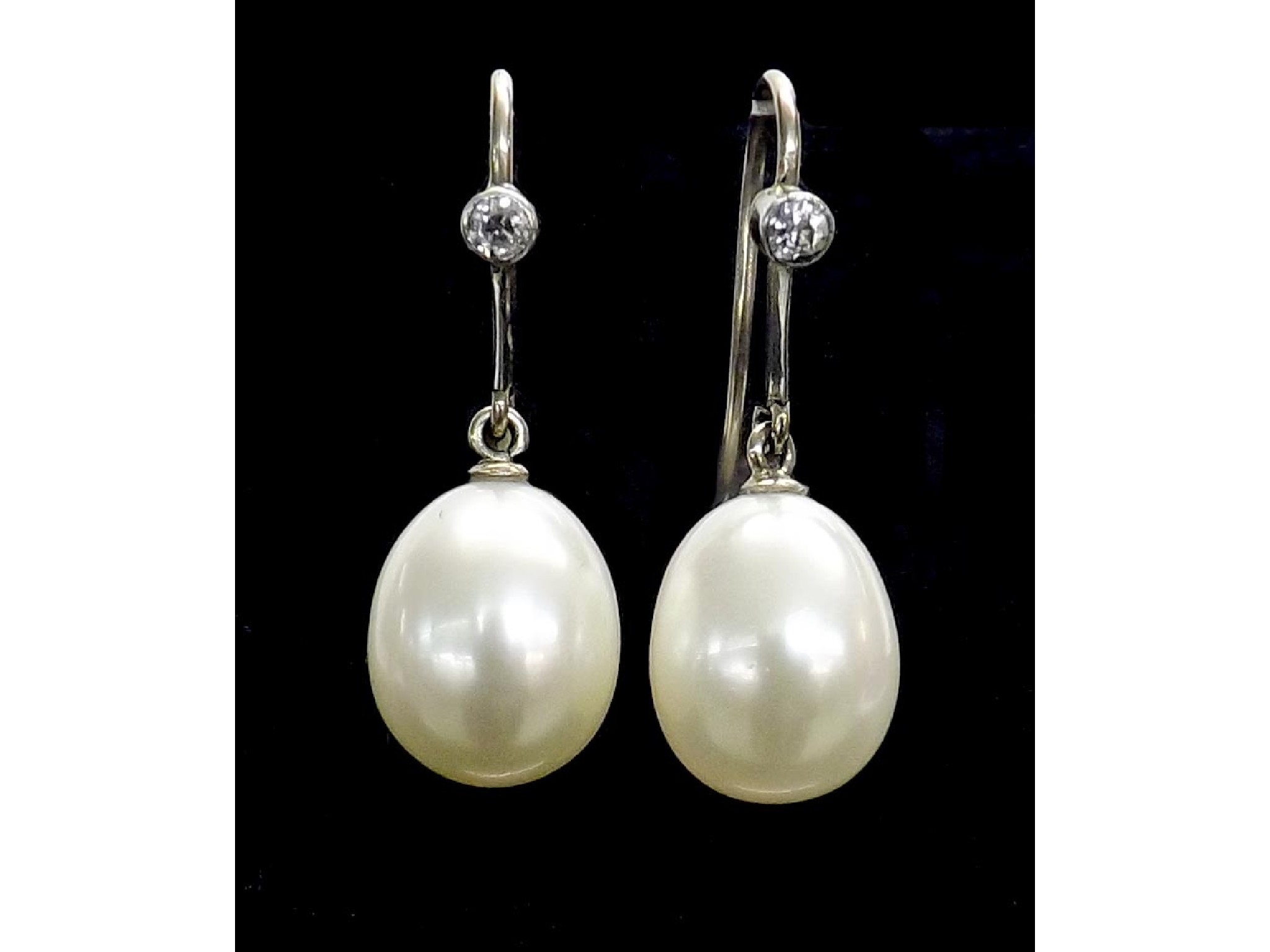 Appraisal: Pair of attractive diamond and cultured pearl drop earrings set