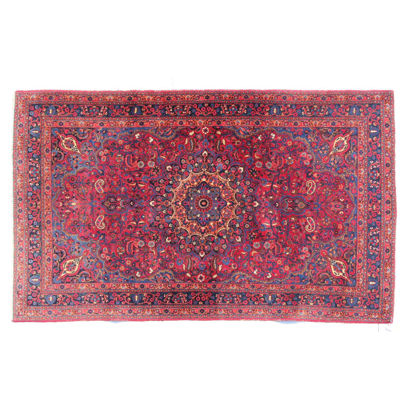 Appraisal: Semi-Antique Persian Meshed Rug circa with blue circular medallion on