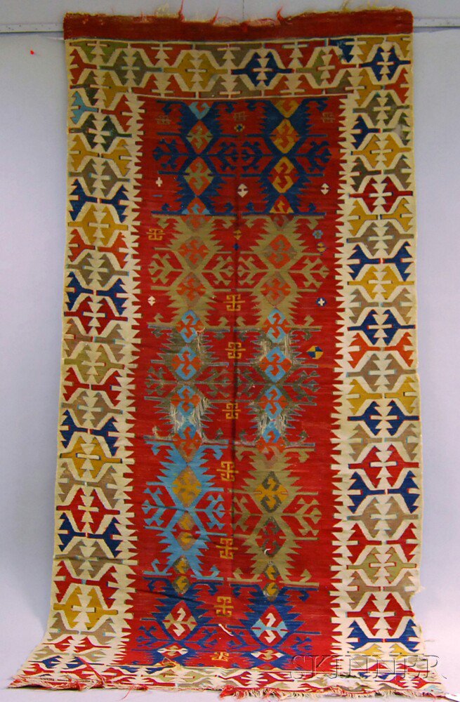 Appraisal: Anatolian Kilim late th century holes throughout end fraying ft