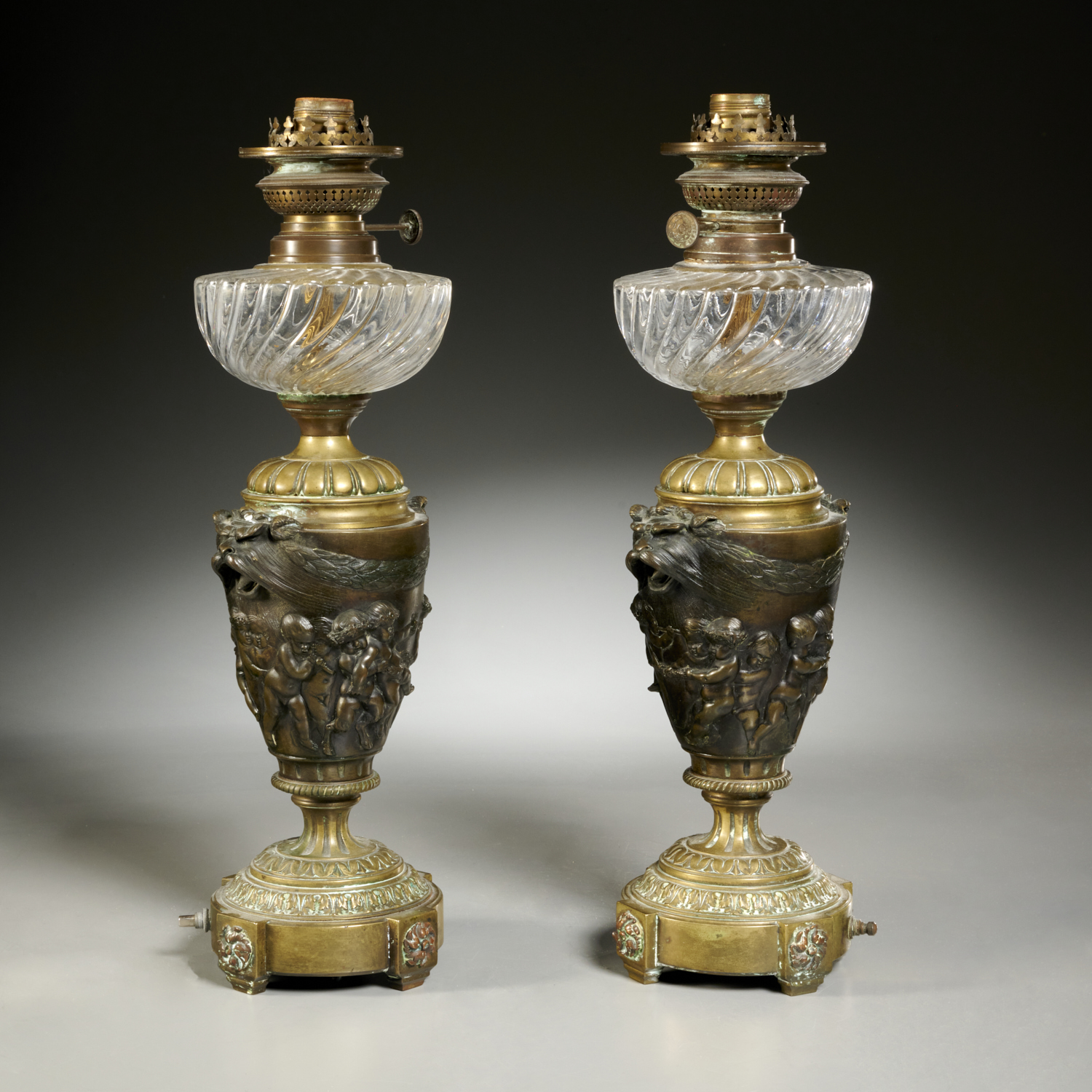 Appraisal: PAIR NAPOLEON III BRONZE FLUID URN LAMPS th c France