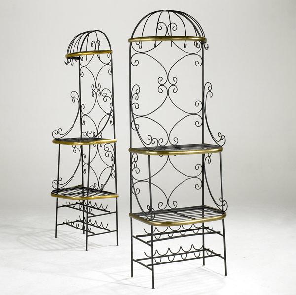 Appraisal: TWO BAKER S RACKS Wrought iron with brass trim th