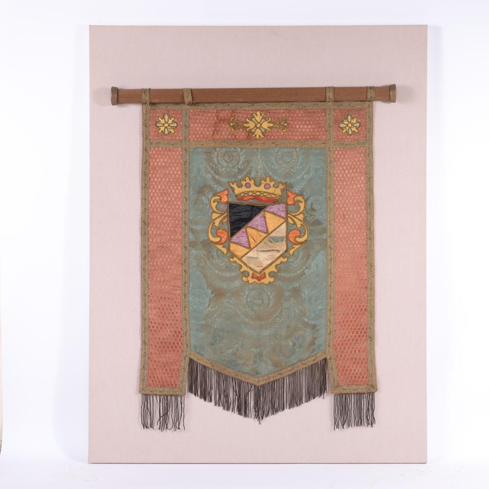 Appraisal: EARLY ITALIAN DUCAL ARMORIAL TEXTILE SILK RENAISSANCE BANNER WITH CREST