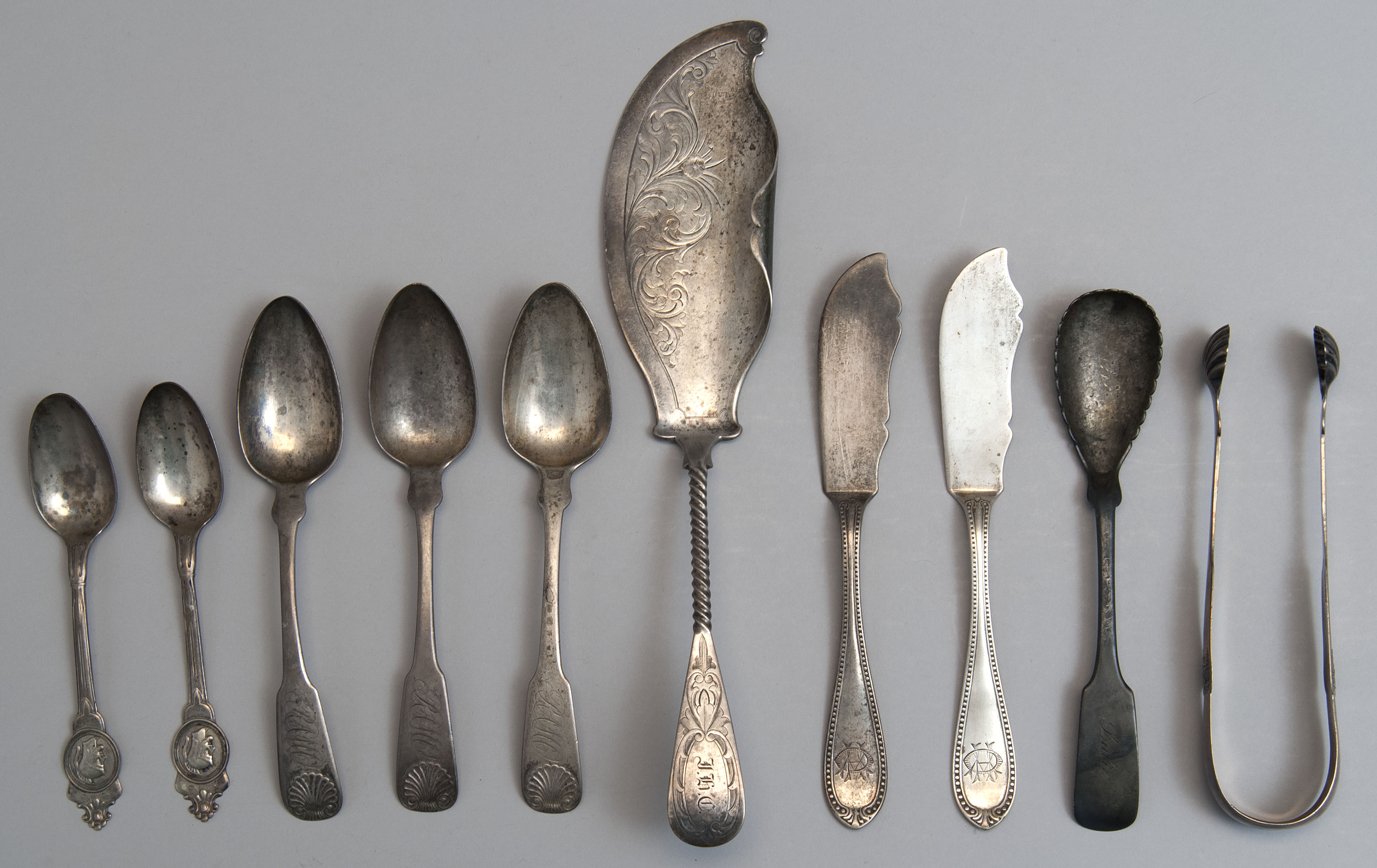 Appraisal: TEN PIECES OF AMERICAN SILVER FLATWARE th CenturyAll with various