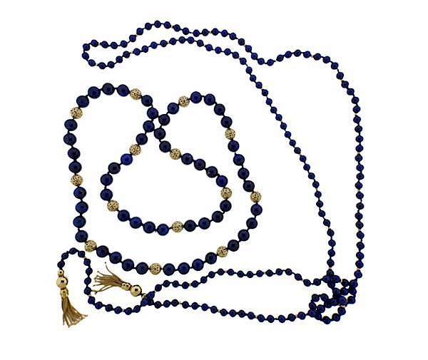 Appraisal: K Gold Lapis Bead Necklace Lot of METAL K Gold