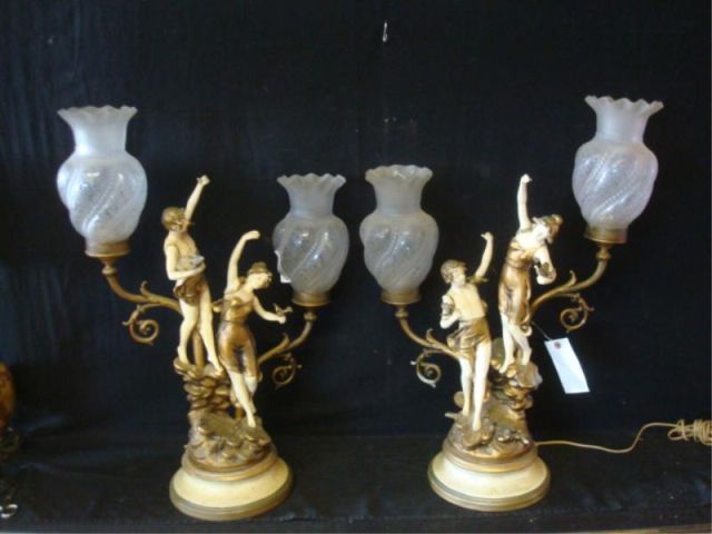 Appraisal: Pair of Metal Paint Decorated Figural Lamps From a Bronxville